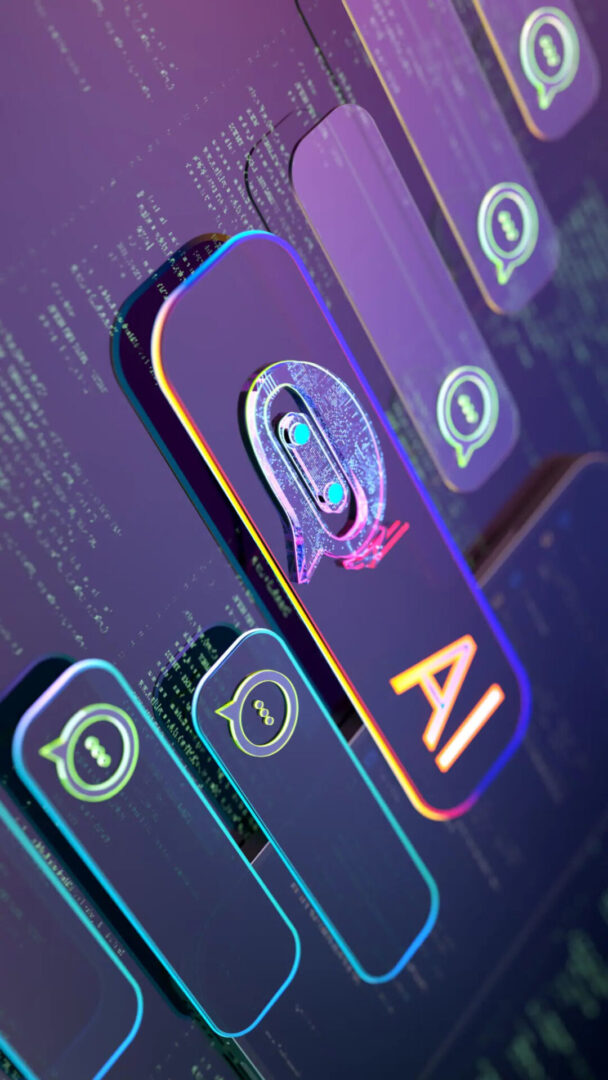 AI digital interface with chat icons.